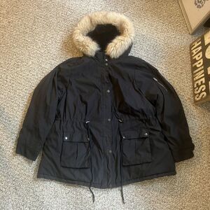 Torrid Womens Anorack Winter Jacket Plus Size 2 Black Faux Fur Hood Trim Parka